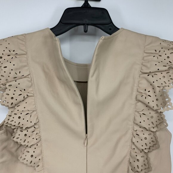 Marc NY Andrew Marc Top Faux Leather Laser Cut Ruffle Trim NWT - Picture 9 of 10